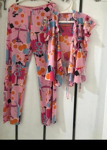 Pembe Baskılı Rahat Kesim pijama takımı