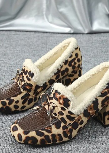 40 Beden Leopar Desenli Kadın Topuklu