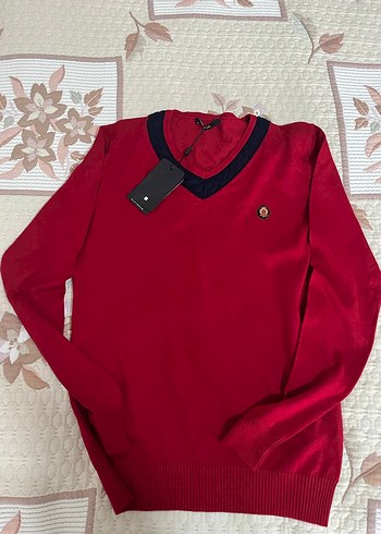 Erkek V Yaka Kırmızı Triko Kazak - Görsel 4