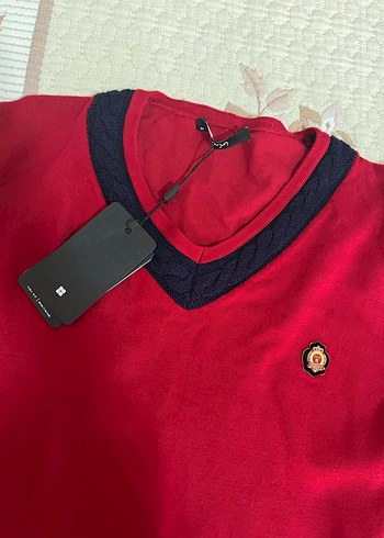 Erkek V Yaka Kırmızı Triko Kazak - Görsel 3