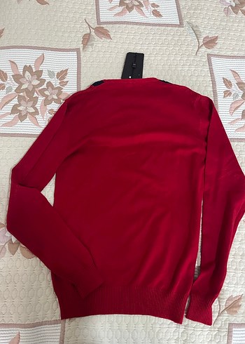 Erkek V Yaka Kırmızı Triko Kazak - Görsel 5