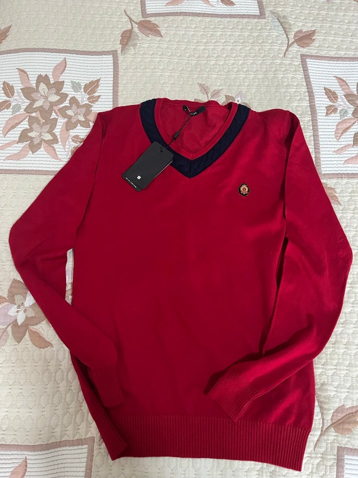 Erkek V Yaka Kırmızı Triko Kazak - Görsel 4