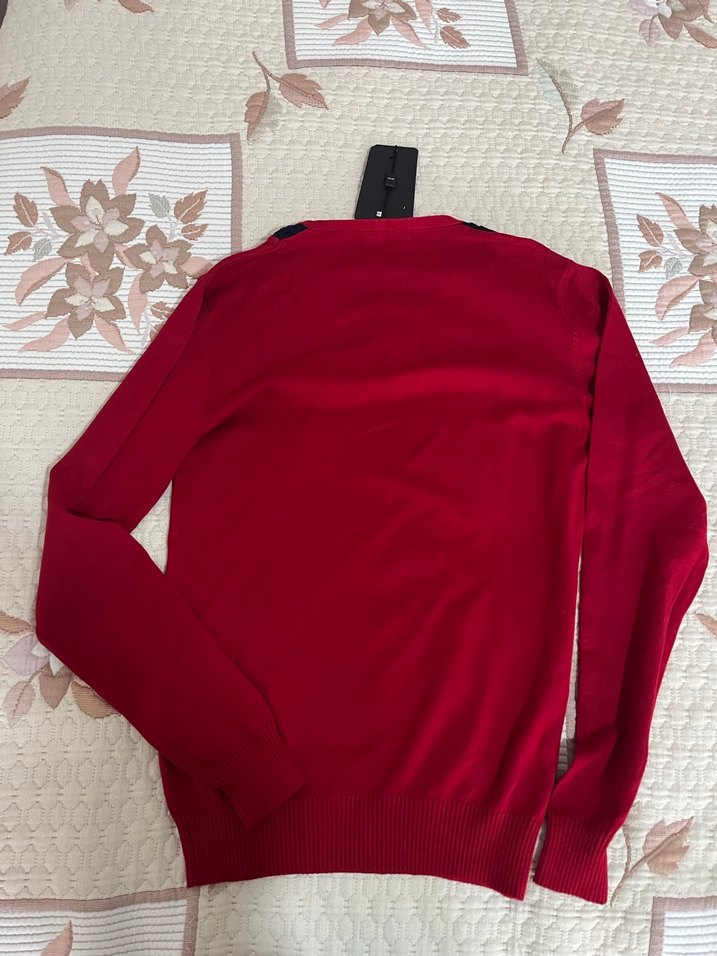 Erkek V Yaka Kırmızı Triko Kazak - Görsel 5