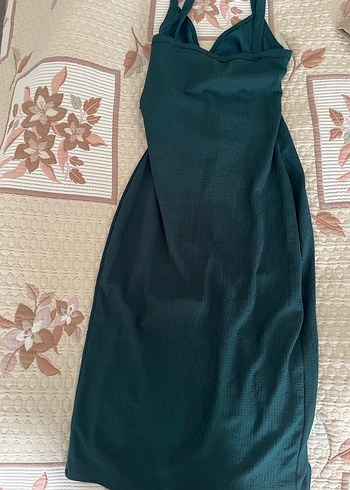 İnce Askılı petrol yeşili Midi Elbise - Görsel 8