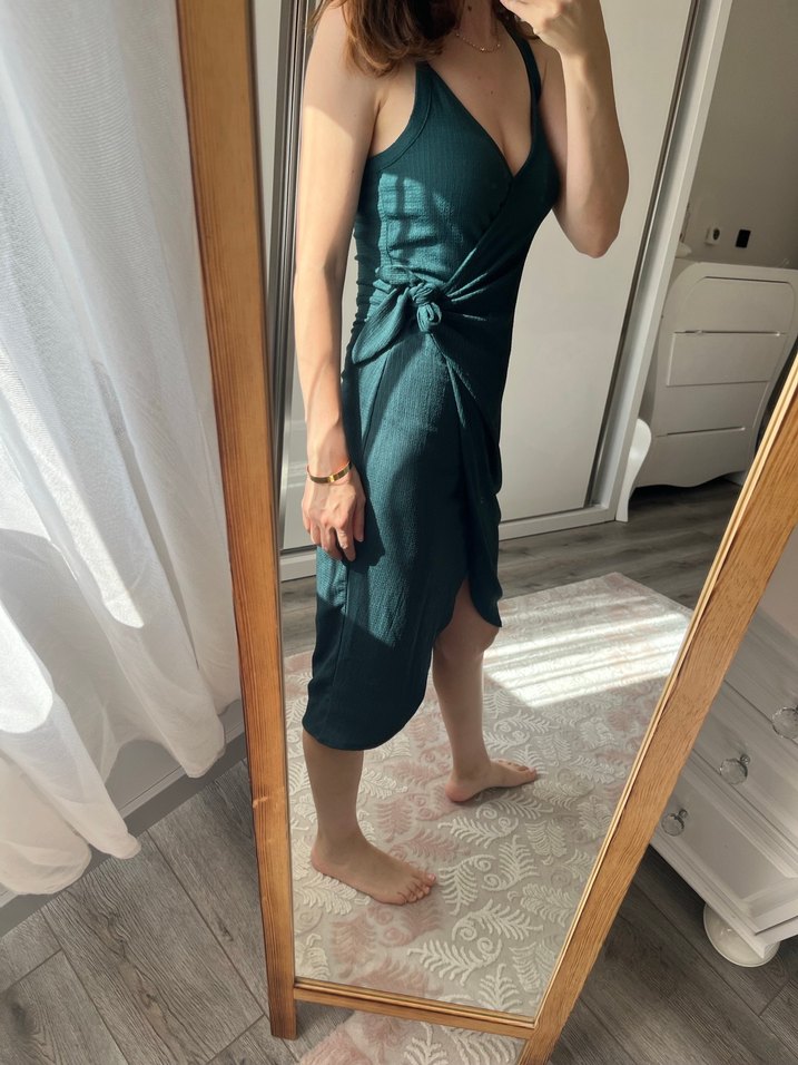 İnce Askılı petrol yeşili Midi Elbise - Görsel 3