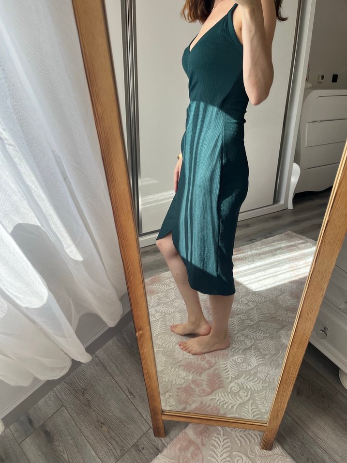 İnce Askılı petrol yeşili Midi Elbise - Görsel 2