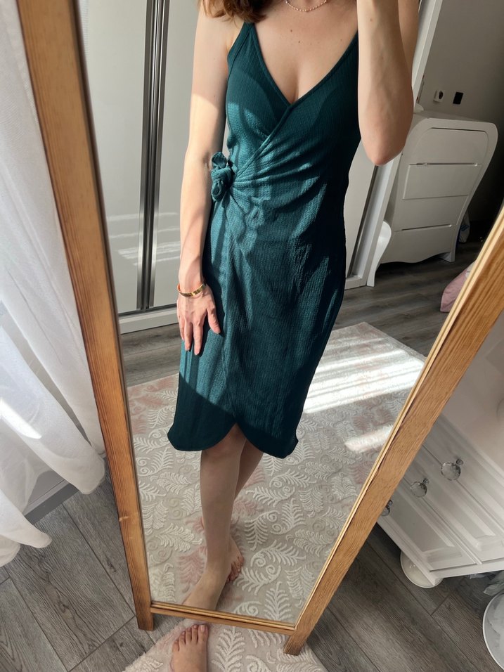 İnce Askılı petrol yeşili Midi Elbise - Görsel 5