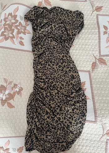 Leopar Desenli V Yaka Midi Elbise - Görsel 8