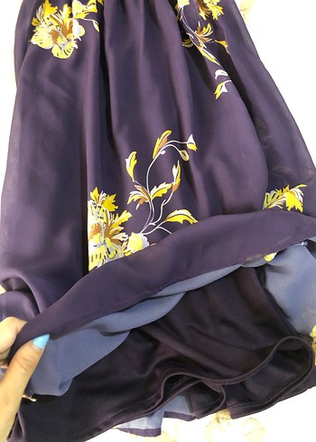 Mor Çiçekli Uzun Kollu Midi  Elbise - Görsel 8