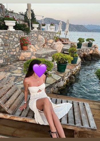 Örgü Straplez Uzun Beyaz Elbise - Görsel 2