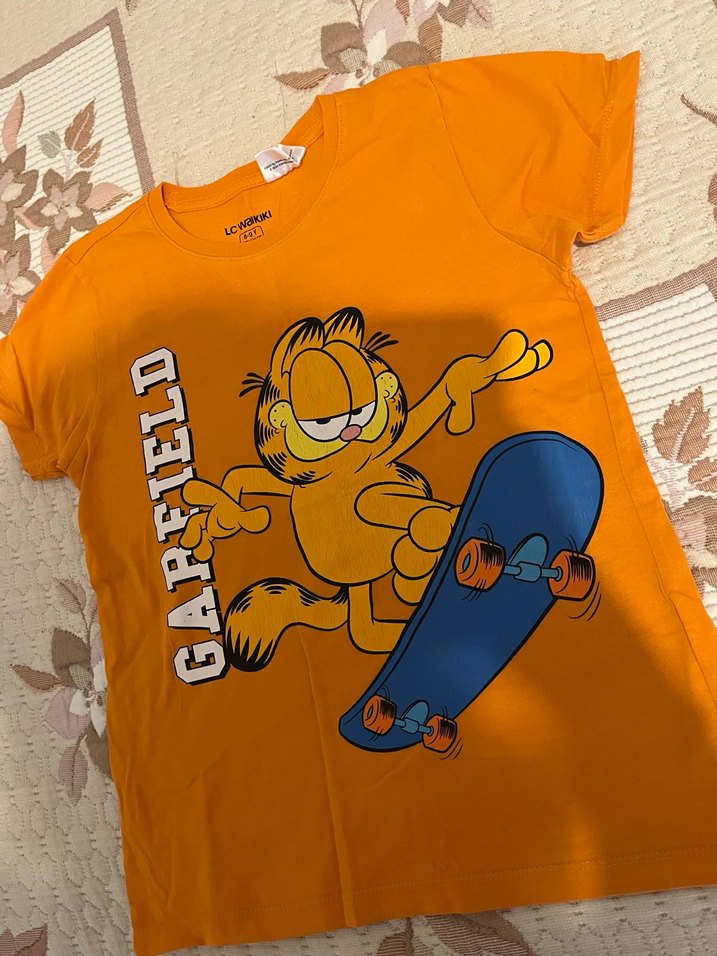 Turuncu Garfield Baskılı Erkek çocuj Tişört - Görsel 5