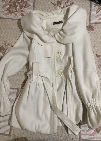 Düğmeli Beyaz Midi  Ceket mont - Görsel 3