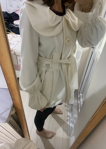 Düğmeli Beyaz Midi  Ceket mont - Görsel 2