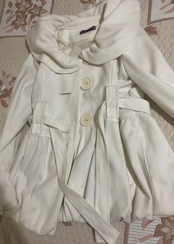 Düğmeli Beyaz Midi  Ceket mont - Görsel 7