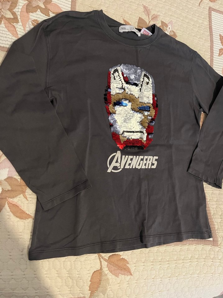 Erkek Çocuk Uzun Kollu Payetli Gri Tişört - Görsel 4