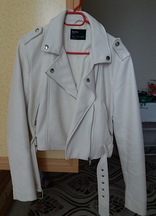 Beyaz biker ceket