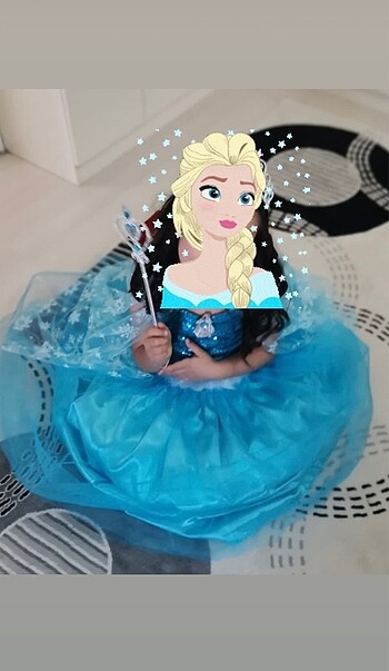 5 Yaş Beden mavi Renk Elsa elbise