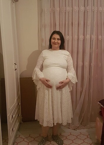 Beyaz dantel elbise nikah/hamilelik 