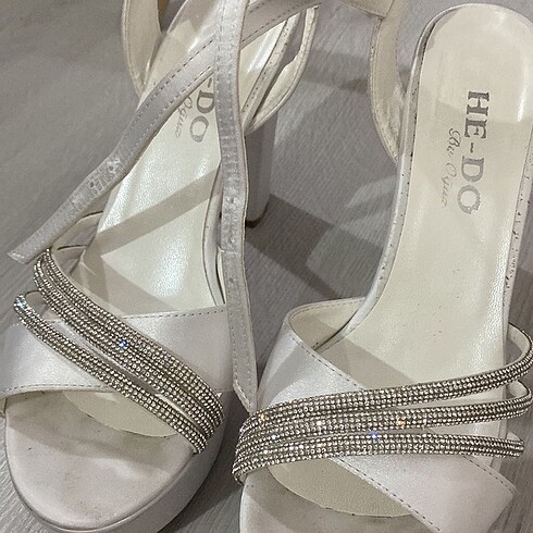 Gelin ayakkabısı, beyaz saten topuklu ayakkabı - Görsel 2