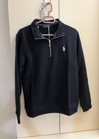 s Beden Siyah Polo Yarım Fermuarlı Sweatshirt