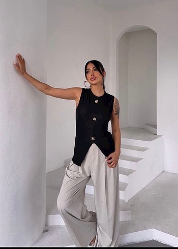 Diğer Kadın Siyah Midi Düz Kesim Regular Fit Yelek