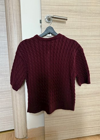 Bordo Kısa Kollu Örgü Kadın Hırka - Görsel 6
