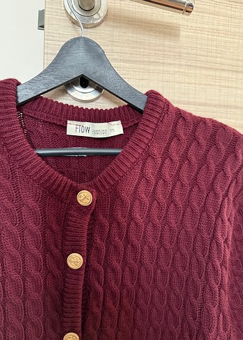 Bordo Kısa Kollu Örgü Kadın Hırka - Görsel 3