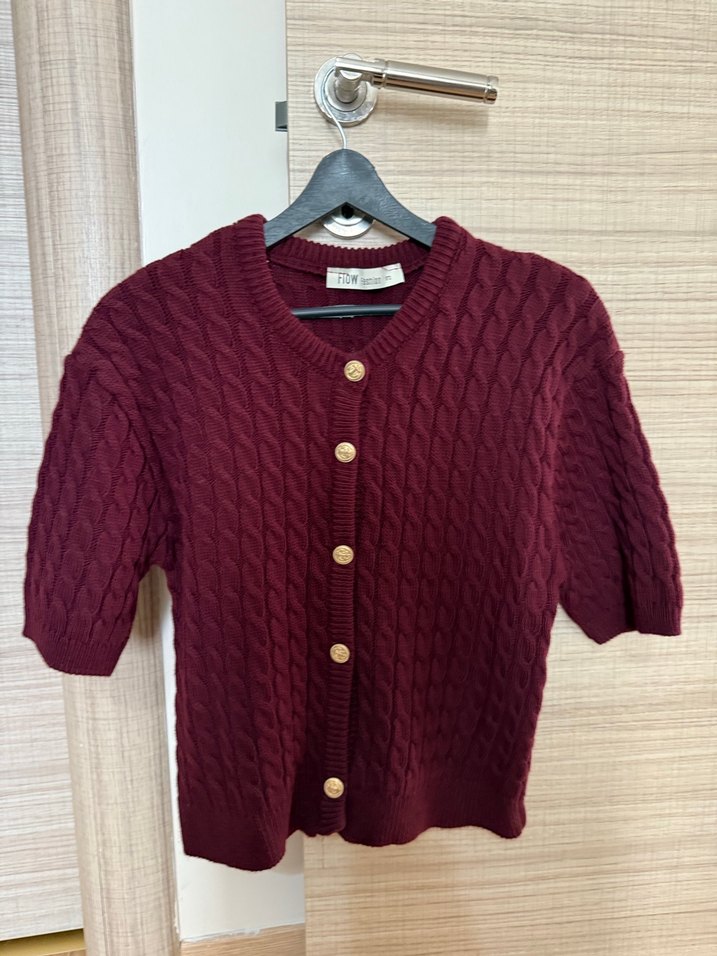 Bordo Kısa Kollu Örgü Kadın Hırka - Görsel 4