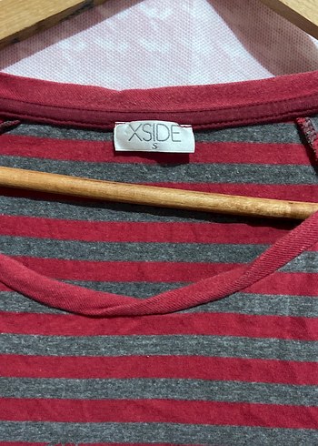 Bordo Gri Çizgili  Midi Gecelik  Elbise - Görsel 3