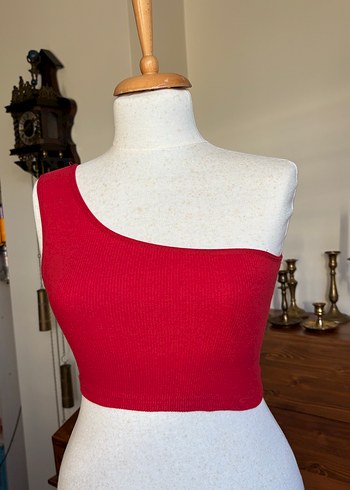 xs Beden kırmızı Renk Kırmızı Tek Omuz Crop Top