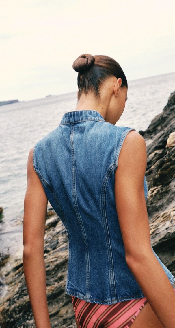 Zara Denim Korse Yelek — görsel 3/6
