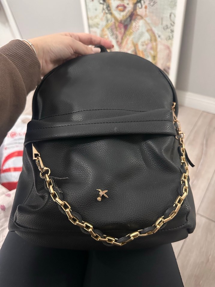 Fabrika Marka Siyah Deri Zincir Detaylı Sırt Çantası - Görsel 2