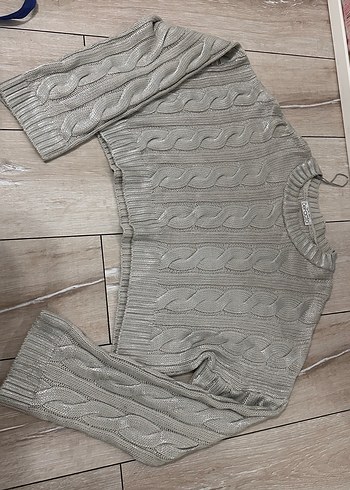 Metalik gri crop şık kazak - Görsel 3