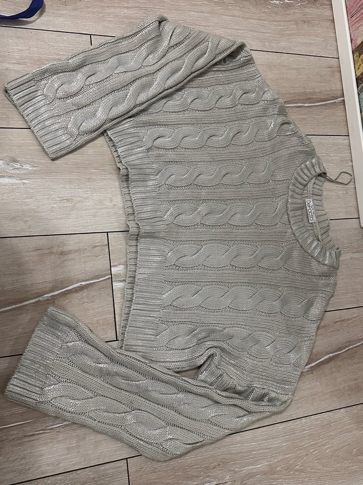 Metalik gri crop şık kazak - Görsel 3