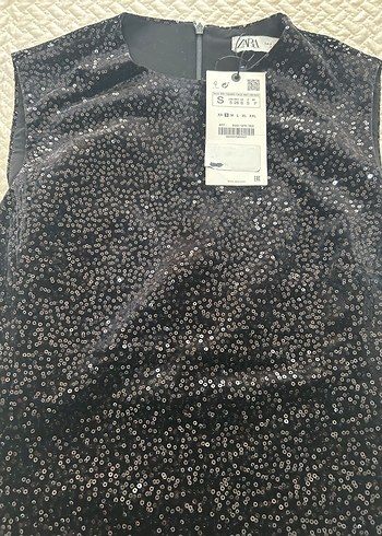 Zara Siyah Payetli Midi Abiye Elbise
