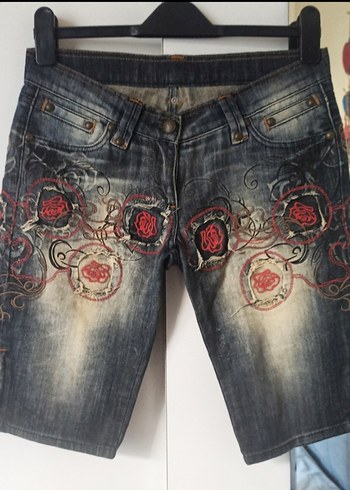 Nakışlı baskılı Kot Şort Replay - Görsel 3