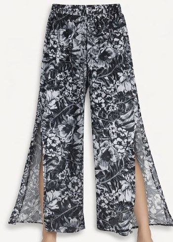 Gri Batik Desenli Bol Kesim Kadın pareo  Pantolon - Görsel 2