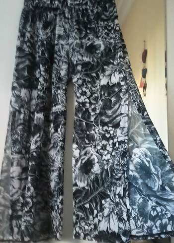 Gri Batik Desenli Bol Kesim Kadın pareo  Pantolon - Görsel 8