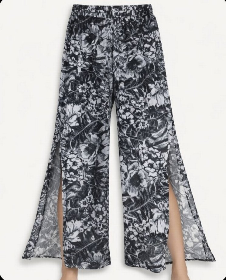 Gri Batik Desenli Bol Kesim Kadın pareo  Pantolon - Görsel 2