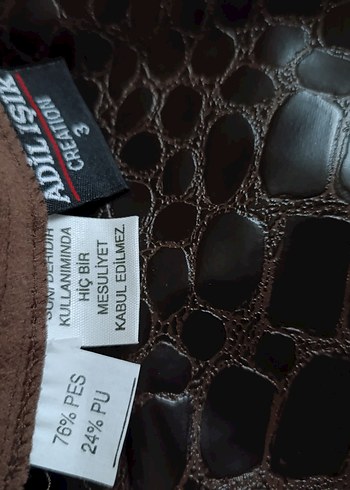 Kahverengi Parlak Deri Yılan Desenli Midi Etek - Görsel 7