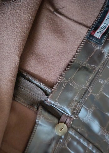 Kahverengi Parlak Deri Yılan Desenli Midi Etek - Görsel 6