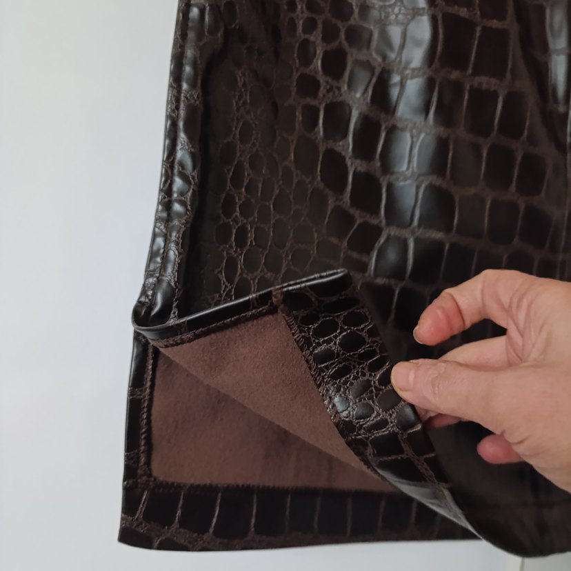 Kahverengi Parlak Deri Yılan Desenli Midi Etek - Görsel 2