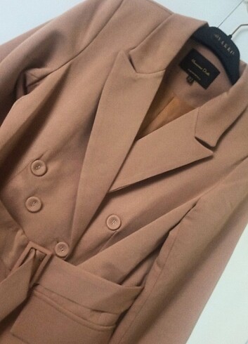 s Beden camel Renk Massimo dutti kruvaze uzun blazer ceket
