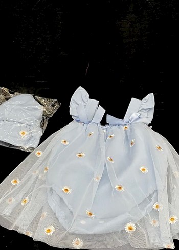 Mavi Nakışlı Bohem Kız Elbisesi ve Şapka - Görsel 2