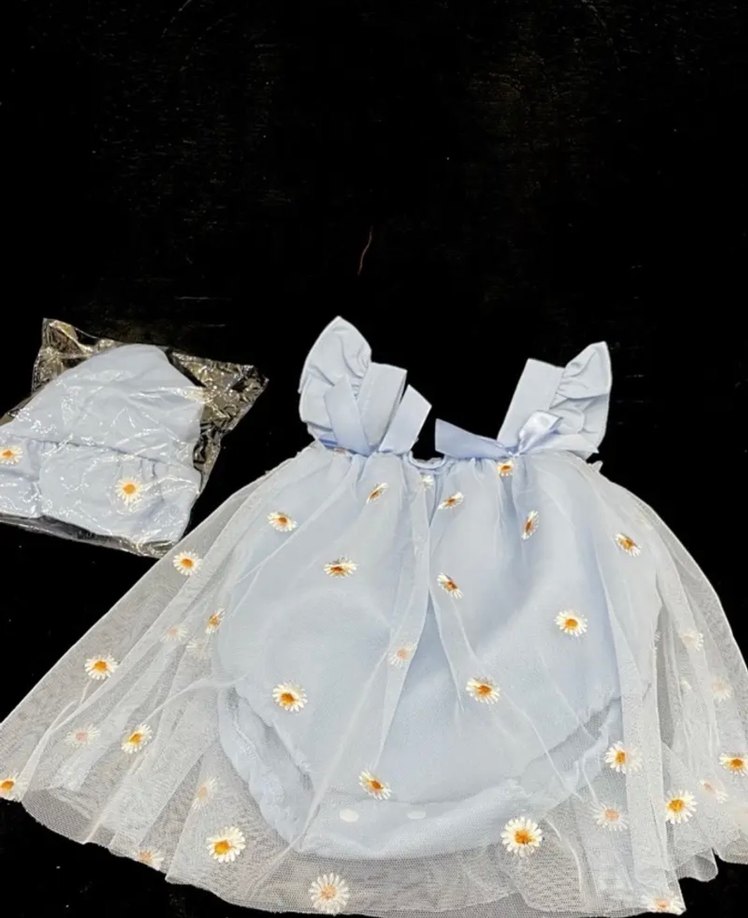 Mavi Nakışlı Bohem Kız Elbisesi ve Şapka - Görsel 2