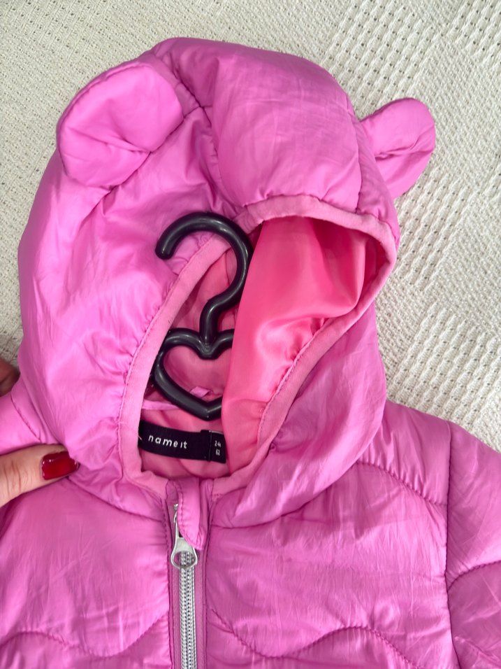 Kız Çocuk Kapüşonlu Pembe Kürklü Mont - Görsel 3