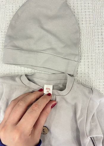 Uzun Kollu Bebek Tulum Seti - Gri ve Beyaz - Görsel 3