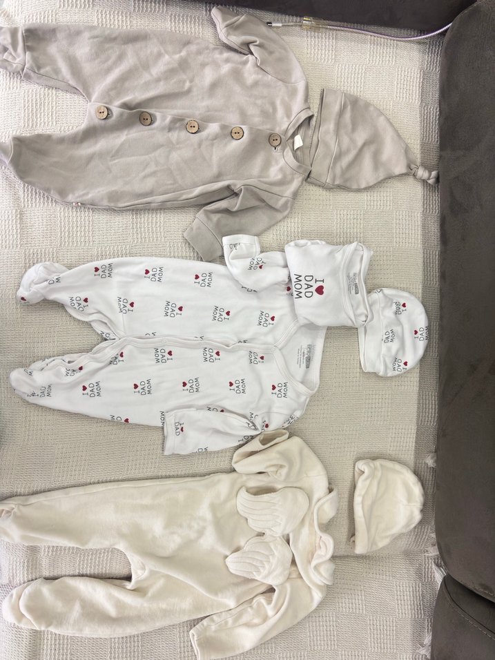 Uzun Kollu Bebek Tulum Seti - Gri ve Beyaz - Görsel 5