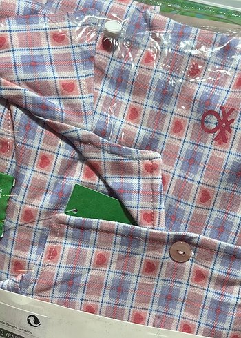 12-13 Yaş Beden Benetton Kalp Desenli Kısa Kollu Şortlu Pijama