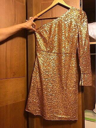Payetli gold renk people bu fabrika marka mini elbise